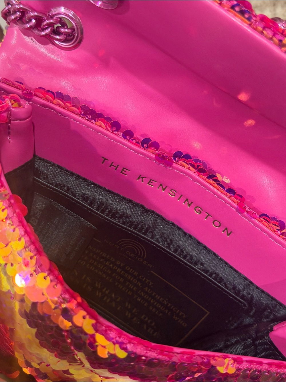 Rare Kurt Geiger Medium Kensington Bright Pink Orange Sequin Crossbody Bag - Picture 6 of 12